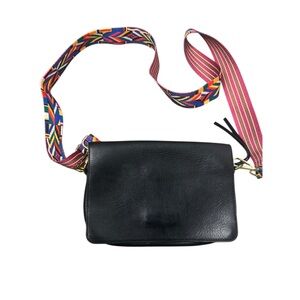 Madewell Black Crossbody Bag with Multicolor Strap flip closure